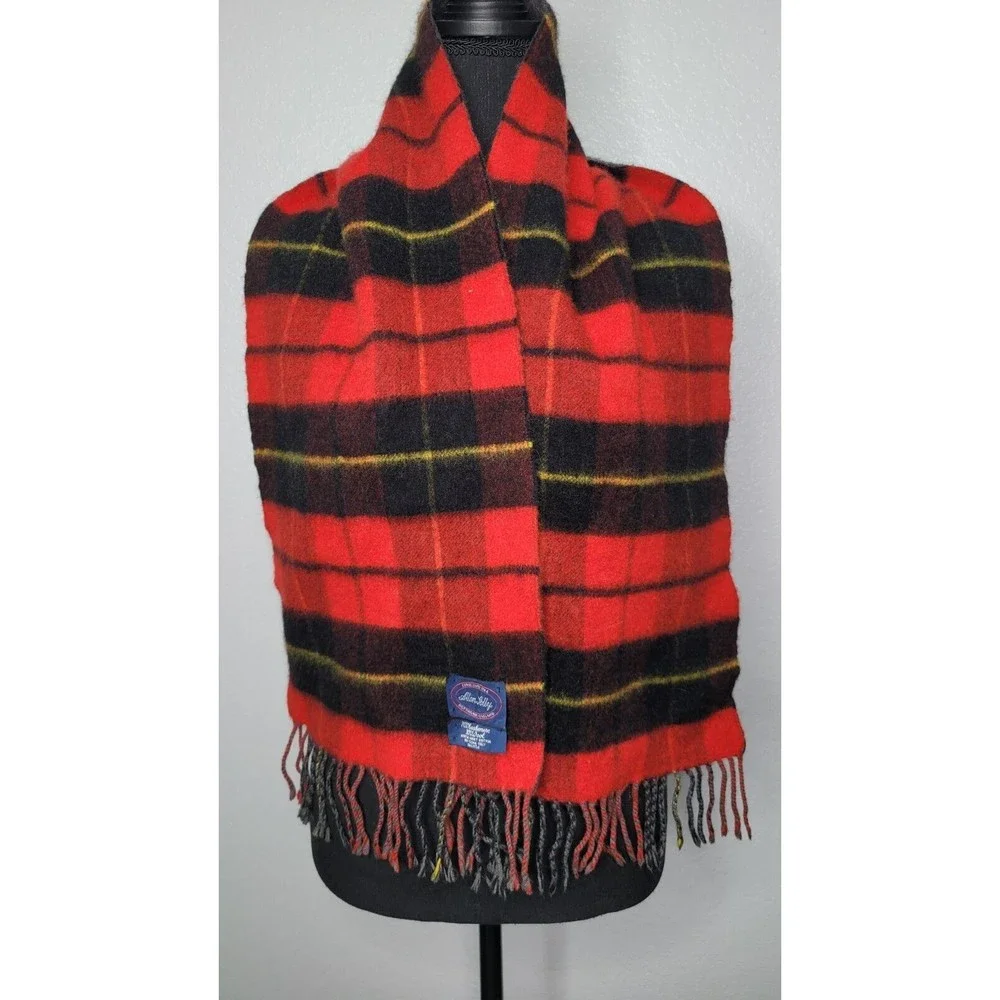 Allen Solly * Cashmere & Wool Blend Scarf Grey/Red/Black/Yellow Reversible 10x55